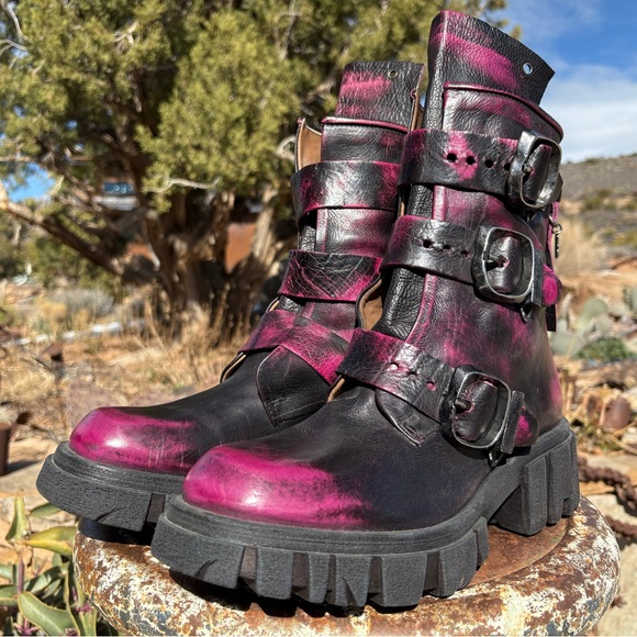 A.S.98 HAMISH FUCHSIA DAMI MOTO BRUSH OFF PLATFORM BIKER BOOTS - Picture 11 of 16